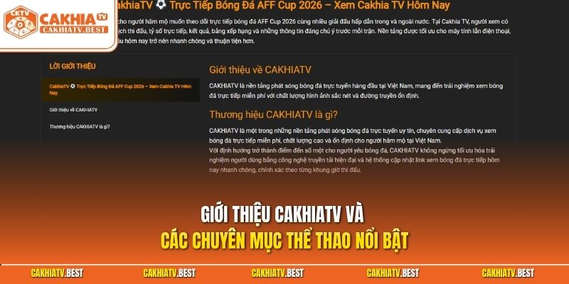 Giới thiệu Cakhiatv và các chuyên mục thể thao nổi bật